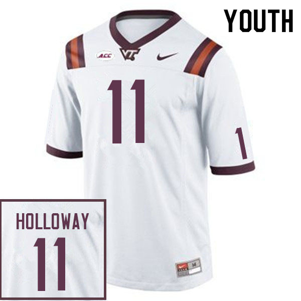 Youth #11 Tucker Holloway Virginia Tech Hokies College Football Jerseys Sale-White - Click Image to Close